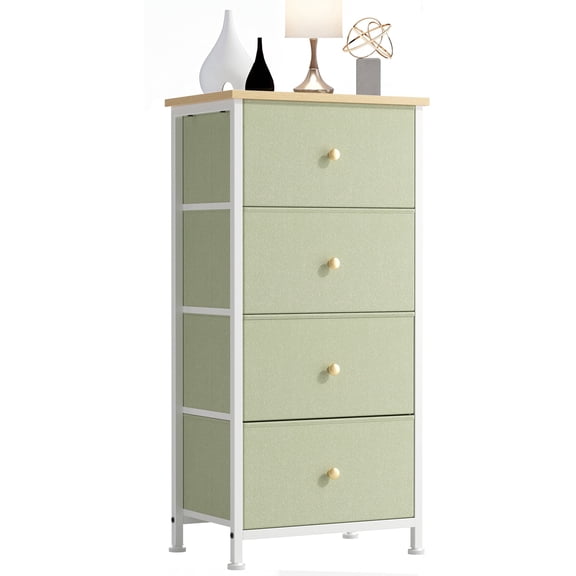 edx 4 Drawer Fabric Dresser for Bedroom, Tall Chest of Drawer Organizer Storage Cabinet for Closet, Entryway,Light Green