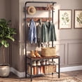 thumbnail image 1 of edx 4-in-1 Coat Rack with Shoe Bench and Hall Tree, entryway bench with 10 Removable Coat Hooks, Sturdy Steel & Wood Entryway Organizer, Anti-Tip Design, Rustic, 1 of 12
