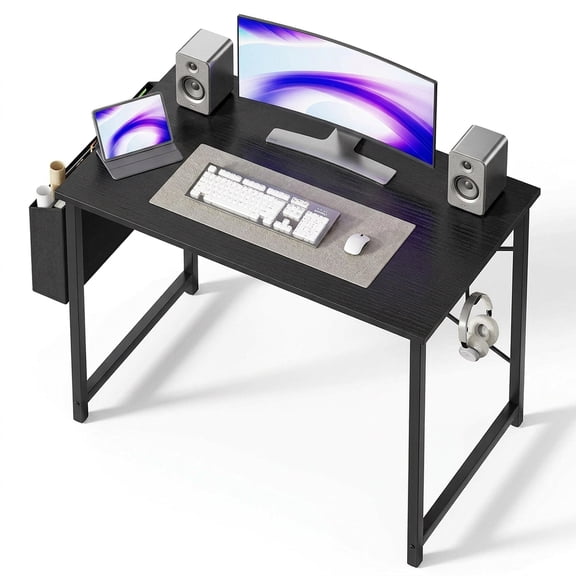 edx 40" Home Office Desk for Small Spaces, Computer Desk with Storage Bag & Hook, Modern Simple Style Study Writing Table for Bedroom, Black