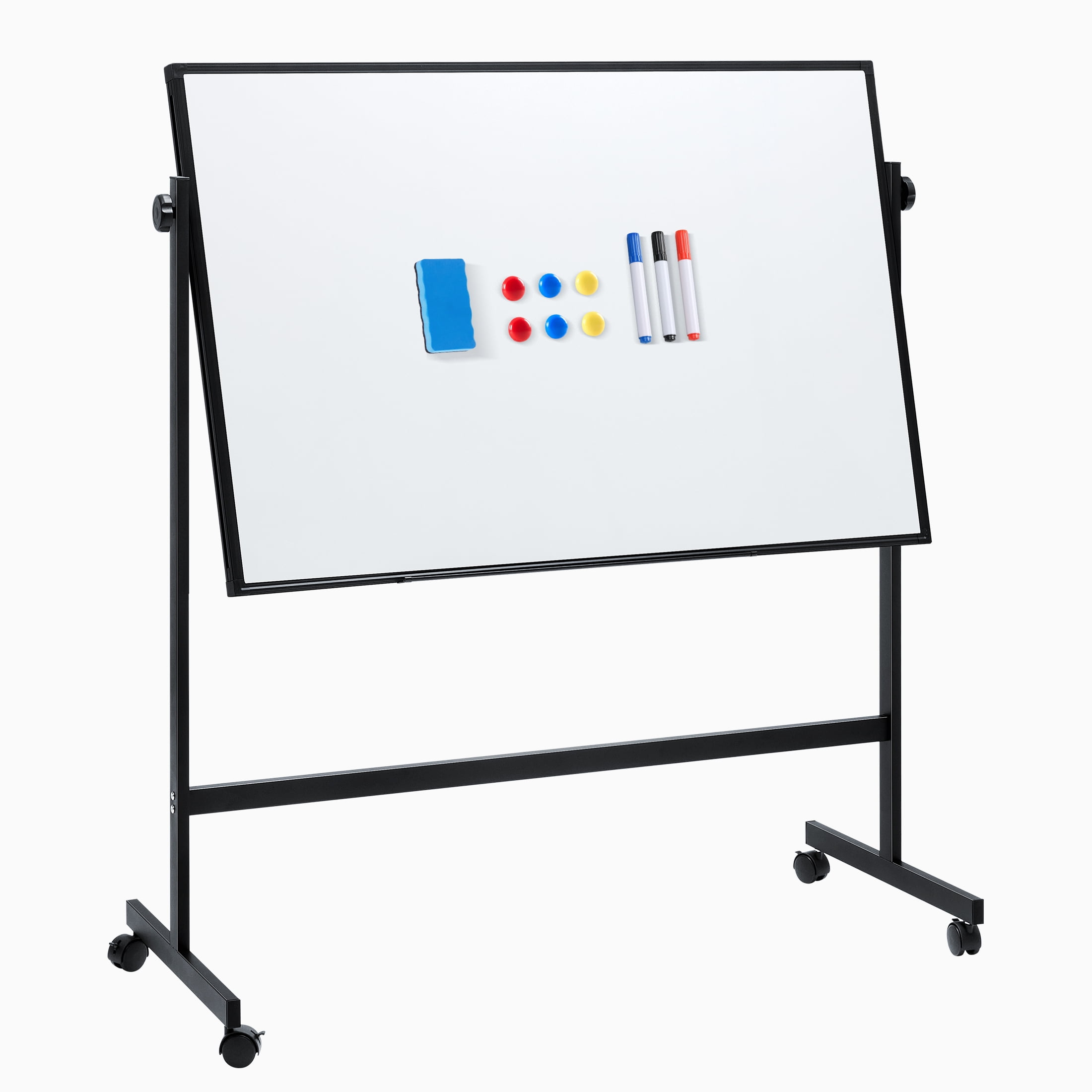 edx 46x32 Mobile Magnetic Whiteboard with Aluminum Stand & Wheels for Home Office, Classroom, Black
