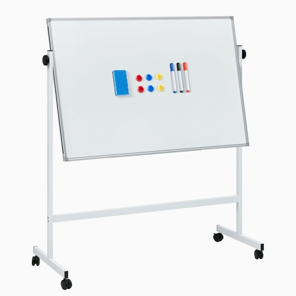 edx 46x32 Movable Magnetic Whiteboard, Aluminum Stand & Wheels for Home Office, Classroom, White