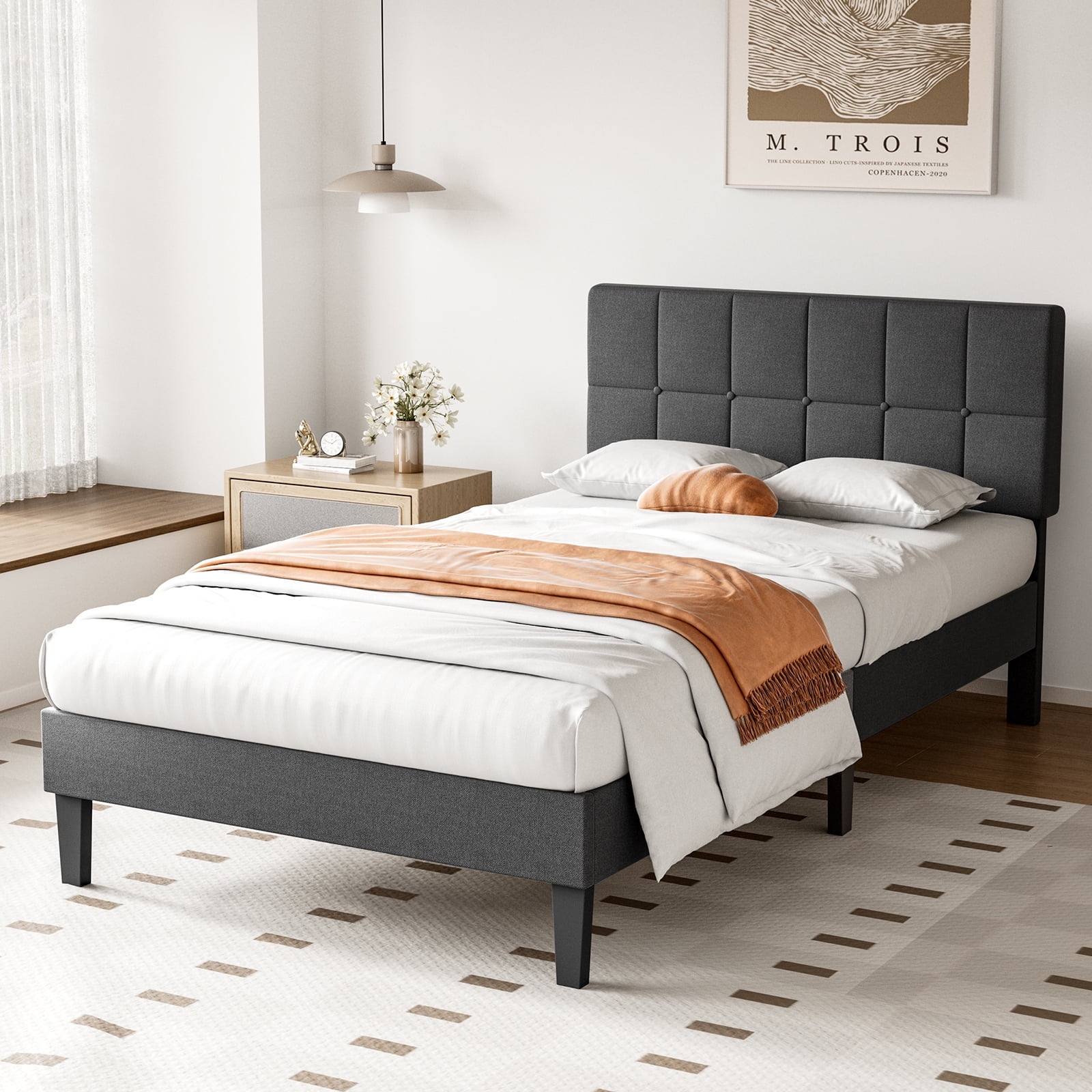 【即出荷】 Twin edx Size Headboard Upholstered with Frame Bed Platform ジャケット・アウター
