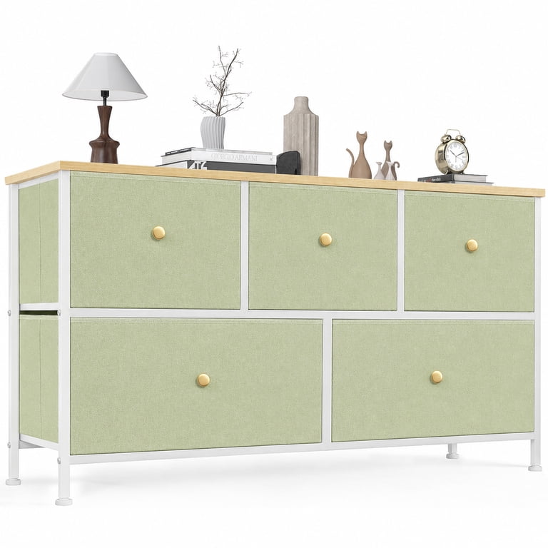 Edx 5 Drawer Fabric Dresser for Bedroom, Chest of Drawer Organizer Storage Cabinet for Closet, Entryway,Light Green, Adult Unisex, Size: Large