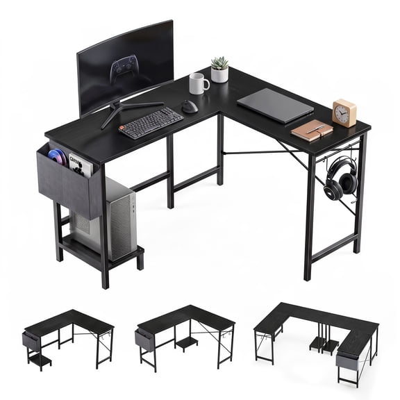 edx 50 inch L Shaped Desks with Storage Bag and CPU Holder, Reversible Office Desks Corner Design Computer Workstations Table for Gaming/Office/Study,Black