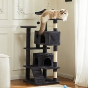 edx 54'' Cat Tree Tower for Indoor Cats, Multi-Level Pet Furniture with Sisal Scratching Post, Large Cozy Condo, Climbing Ramp, Kitten Toy, Dark Grey