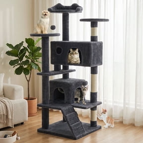 EDX 54" Cat Tree Tower for Indoor Cats, Multi-Level Pet Furniture with Sisal Scratching Post, Large Cozy Condo, Climbing Ramp, Kitten Toy, Dark Grey