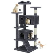 EDX 54" Cat Tree Tower for Indoor Cats, Multi-Level Pet Furniture with Sisal Scratching Post, Large Cozy Condo, Climbing Ramp, Kitten Toy, Dark Grey