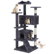 edx 54 Cat Tree Tower للقطط الداخلية ، أثاث الحيوانات الأليفة متعدد المستويات مع Sisal Scratching Post ، Condo Cozy ، Climbing Ramp ، Kitten Toy ، Dark Gray