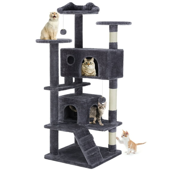 EDX 54" Cat Tree Tower for Indoor Cats, Multi-Level Pet Furniture with Sisal Scratching Post, Large Cozy Condo, Climbing Ramp, Kitten Toy, Dark Grey