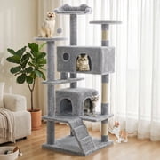 EDX 54" Cat Tree Tower for Indoor Cats, Multi-Level Pet Furniture with Sisal Scratching Post, Large Condo, Climbing Ladder, Kitten Toy, Light Grey