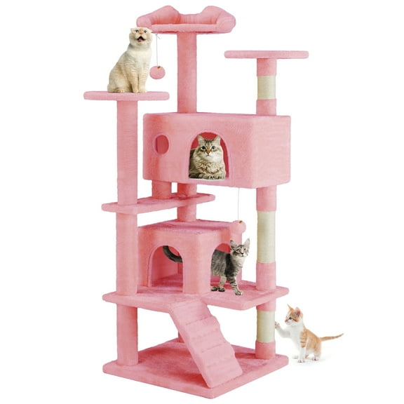 EDX 54" Cat Tree Tower for Indoor Cats, Multi-Level Pet Furniture with Sisal Scratching Post, Large Cozy Condo, Climbing Ramp, Kitten Toy, Pink