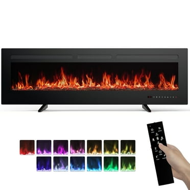edx 60'' Electric Fireplace, 1500W/750W Wall Mount or Recessed Fireplace Insert and Freestanding, Electric Fireplace Heater with Remote Control,13 Adjustable Flame Color, 12H Timer, Touch Screen