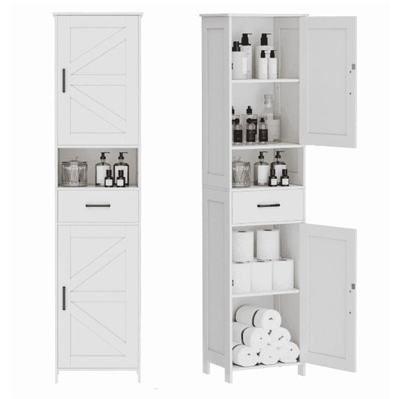 edx 67Inch Bathroom Vanity Cabinet Waterproof Storage Organizer for Restroom with 2-Door 1-Drawer, White