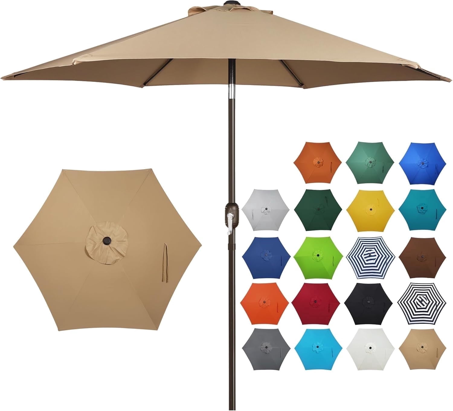 edx 7.5' Outdoor Patio Umbrella, Outdoor Table Umbrella, Yard Umbrella, Market Umbrella with 8 Sturdy Ribs, Push Button Tilt and Crank, Brown