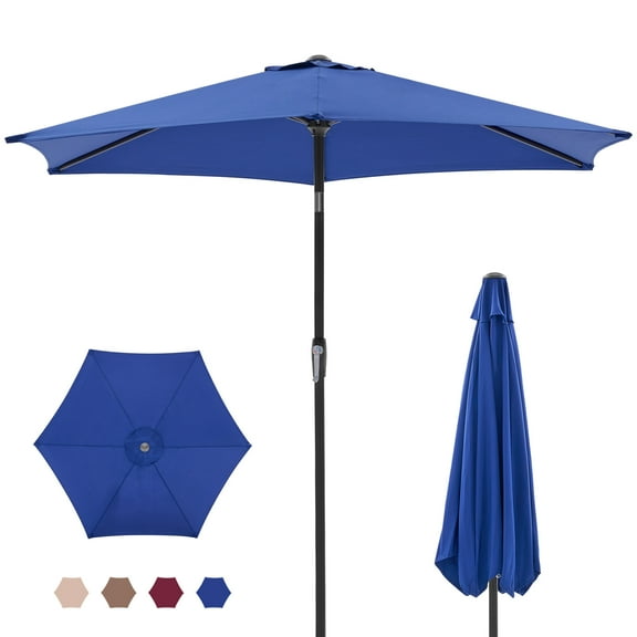 edx 7.5' Outdoor Patio Umbrella, Outdoor Table Umbrella, Yard Umbrella, Market Umbrella with 8 Sturdy Ribs, Push Button Tilt and Crank, Navy Blue