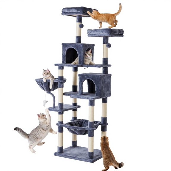 EDX 71" Cat Tree Tower for Indoor Cats, Multi-Level Durable Cat Climbing Tower, Large Pet House with Natural Sisal Scratching Post, Cozy Condo, Extended Platform, Kitten Toy and Hammock, Dark Blue