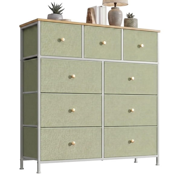 edx 9 Drawer Fabric Dresser for Bedroom, Chest of Drawer Organizer Storage Cabinet for Closet, Entryway,Light Green