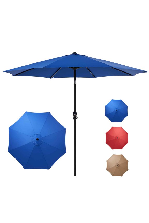 9-FT Outdoor Patio Umbrella with Push Button Tilt and Crank, Patio Table Market Umbrella with 8 Sturdy Ribs UV Protection Waterproof for Garden, Deck, Backyard, Pool, Blue