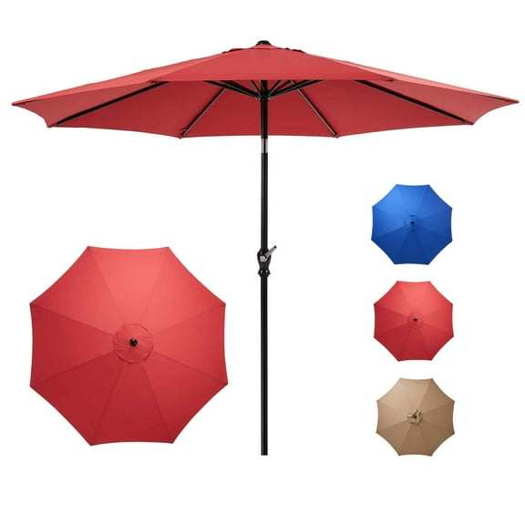 edx 9-FT Outdoor Patio Umbrella with Push Button Tilt and Crank, Patio Table Market Umbrella with 8 Sturdy Ribs UV Protection Waterproof for Garden, Deck, Backyard, Pool, Red