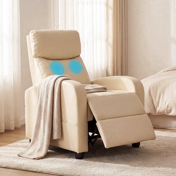 edx Adjustable Recliner Chair Sofa with Vibration Massage Function, Single Sofa with Padded Seat, Home Theater Seating for Living Room, Beige