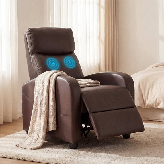 edx Adjustable Recliner Chair Sofa with Vibration Massage Function, Single Sofa with Padded Seat, Home Theater Seating for Living Room, Brown