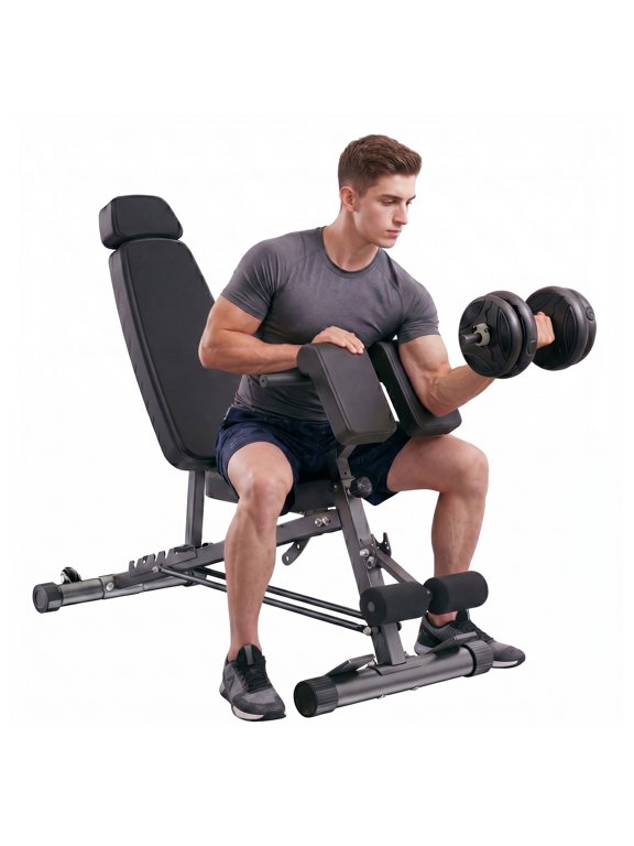 Adjustable Weight Bench, Foldable Workout Bench with Back Extension, Incline/Decline/Flat Bench, 700lbs Roman Chair for Full Body Workout, Black