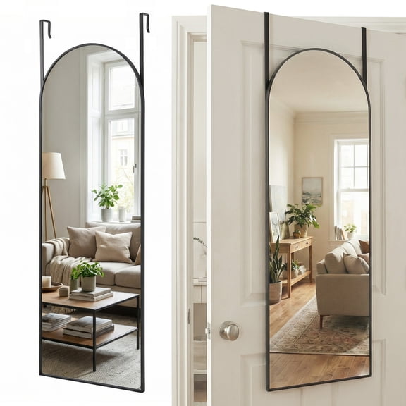 EDX 47''x14'' Door Hanging Mirror Arched Full Body Length, Wall Mounted Aluminum Alloy Frame Dressing Make-up Mirror, Space-Saving for Entryway Bedroom Bathroom Living Room Black