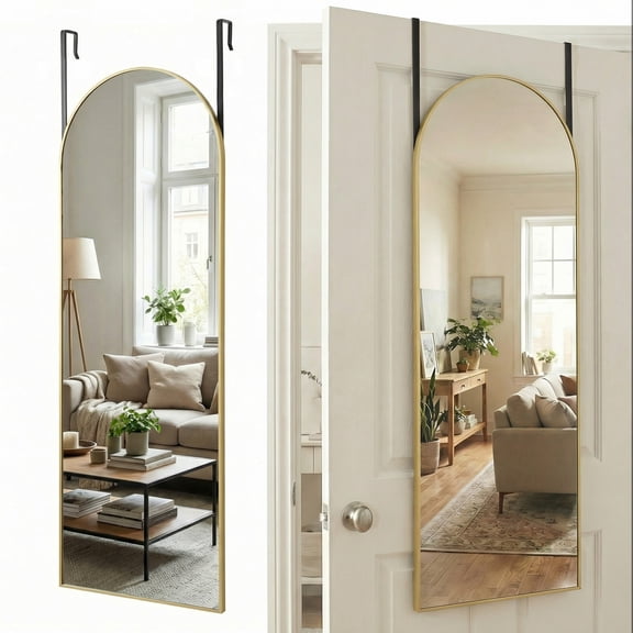 EDX 47''x14'' Door Hanging Mirror Arched Full Body Length, Wall Mounted Aluminum Alloy Frame Dressing Make-up Mirror, Space-Saving for Entryway Bedroom Bathroom Living Room Gold
