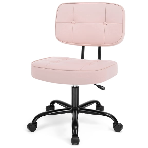 edx Armless Office Chair with Wheels for Adults and Teens, Low Back Lumbar Support and Height Adjustment Office Desk Chair, Pink