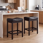 edx Bar Stools Set of 2, Modern Counter Height, 24 Inch Kitchen Barstools with Metal Base, PU Leather Saddle Seats for Kitchen Island, Black