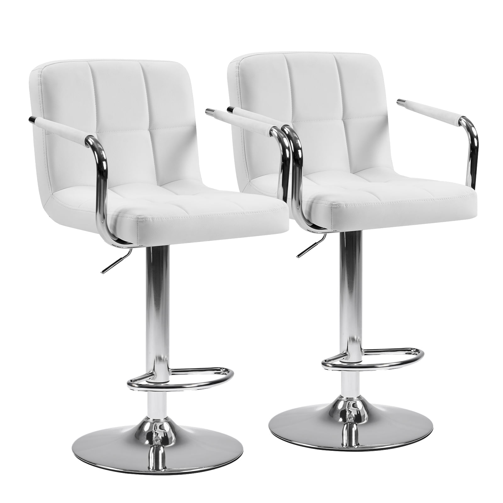 edx Bar Stools Set of 2 with PU Leather, Swivel High Back Bar Stools with Handles for Kitchen Island, White