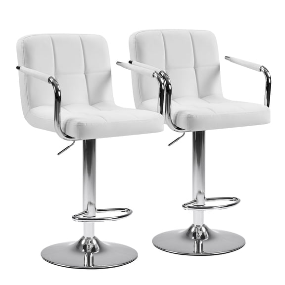 edx Bar Stools Set of 2 with PU Leather, Swivel High Back Bar Stools with Handles for Kitchen Island, White