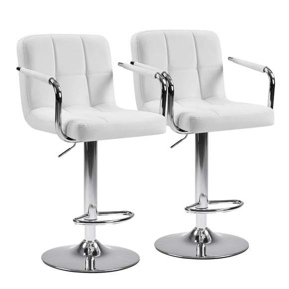 edx Bar Stools Set of 2 with PU Leather, Swivel High Back Bar Stools with Handles for Kitchen Island, White
