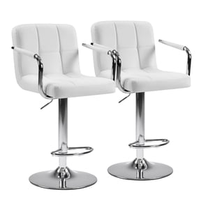 edx Bar Stools Set of 2 with PU Leather, Swivel High Back Bar Stools with Handles for Kitchen Island, White