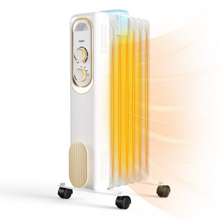 edx Basic Electric Oil Filled Radiator, 1500W Space Heater with Adjustable Thermostat, White, 22.83 x 11.81 x 4.92 in
