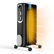 edx Basic Electric Oil Filled Radiator, 1500W Space Heater with Adjustable Thermostat, Black, 22.83 x 11.81 x 4.92 in