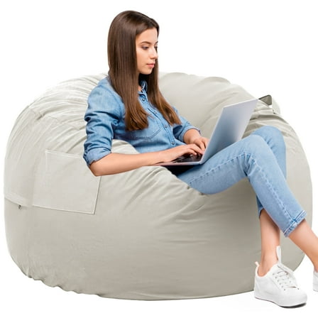 edx Bean Bag Sofa Chair 3Ft, Removable and Washable Matte Velvet Fabric Cover, Memory Foam Filling for Adults for Home, Grey