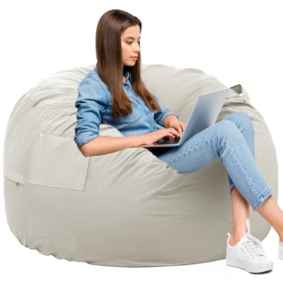 edx Bean Bag Sofa Chair 4Ft, Removable and Washable Matte Velvet Fabric Cover, Memory Foam Filling for Adults for Home, Grey