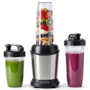 EDX Portable Stainless Steel Blender with 3 Cups 34oz/24oz/17oz, 800W, Travel Lid & Storage Lids for Fruits and Vegetables, Silver