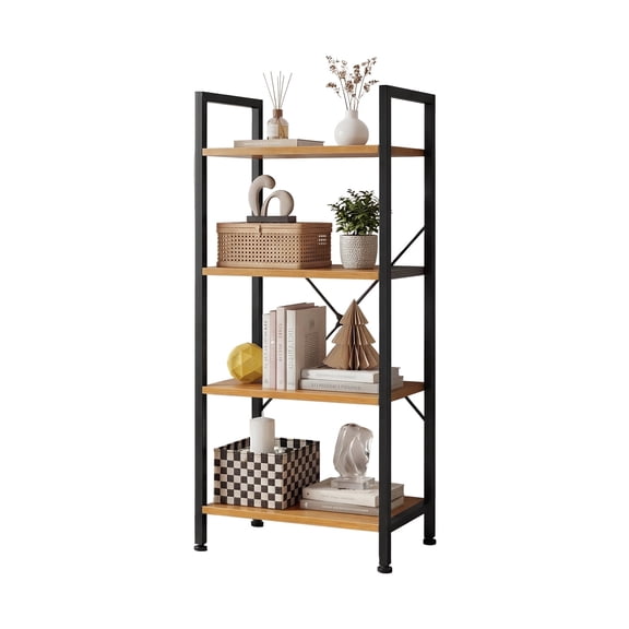 EDX Bookcase, 4 Tier Book Shelf, Storage Shelf, Classic Modern Bookcase for CDs, Movies, Books, Industrial Bookcase for Home Office, Living Room, Kitchen, Bedroom, Wood