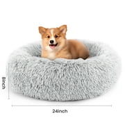 edx Calming 24” Donut Dog Bed for Medium Dogs/Cats, Soft Warm Cozy Plush Round Fluffy, Machine Washable, Gray