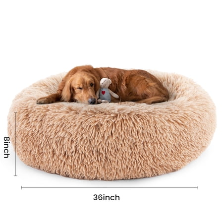 edx Calming 36" Donut Dog Bed for Extra Large Dogs, Soft Warm Cozy Plush Round Fluffy, Machine Washable, Brown