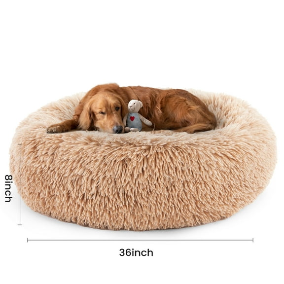 edx Calming 36" Donut Dog Bed for Extra Large Dogs, Soft Warm Cozy Plush Round Fluffy, Machine Washable, Brown
