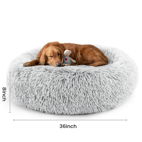 edx Calming 36" Donut Dog Bed for Extra Large Dogs, Soft Warm Cozy Plush Round Fluffy, Machine Washable, Gray