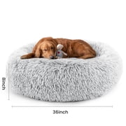 edx Calming 36" Donut Dog Bed for Extra Large Dogs, Soft Warm Cozy Plush Round Fluffy, Machine Washable, Gray