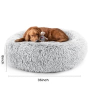 edx Calming 36" Donut Dog Bed for Extra Large Dogs, Soft Warm Cozy Plush Round Fluffy, Machine Washable, Gray