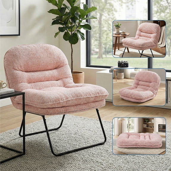 edx 3-in-1 Folding Chair/Office Chair/Comfy Saucer Chair, Small Sofa Chair with Backrest, Suitable for Bedroom/Dorm/Gaming Foldable Padded Chair, Pink Fabric