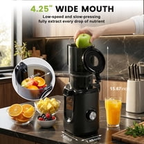 EDX Cold Press Slow Grinding Juicer, 200W, 4.25" 1000ML Wide Feed Chute, 80% Juice Yield for Apple & Ginger, 800ml Juice Cup, 700ml Pulp Cup, Whole Fruit & Veggie Compatible, 120V 60Hz, 72db, Black