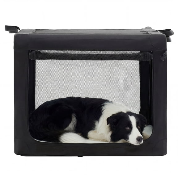 edx 36 Inch Portable Foldable Dog Crate for Medium Large Dog, 3-Door Soft Pet Airline Approved Crate with Storage Bag & Washable Pad, Up To 70Lbs, For Indoor Outdoor Dog/Cat/Pet Kennel Carrier, Black