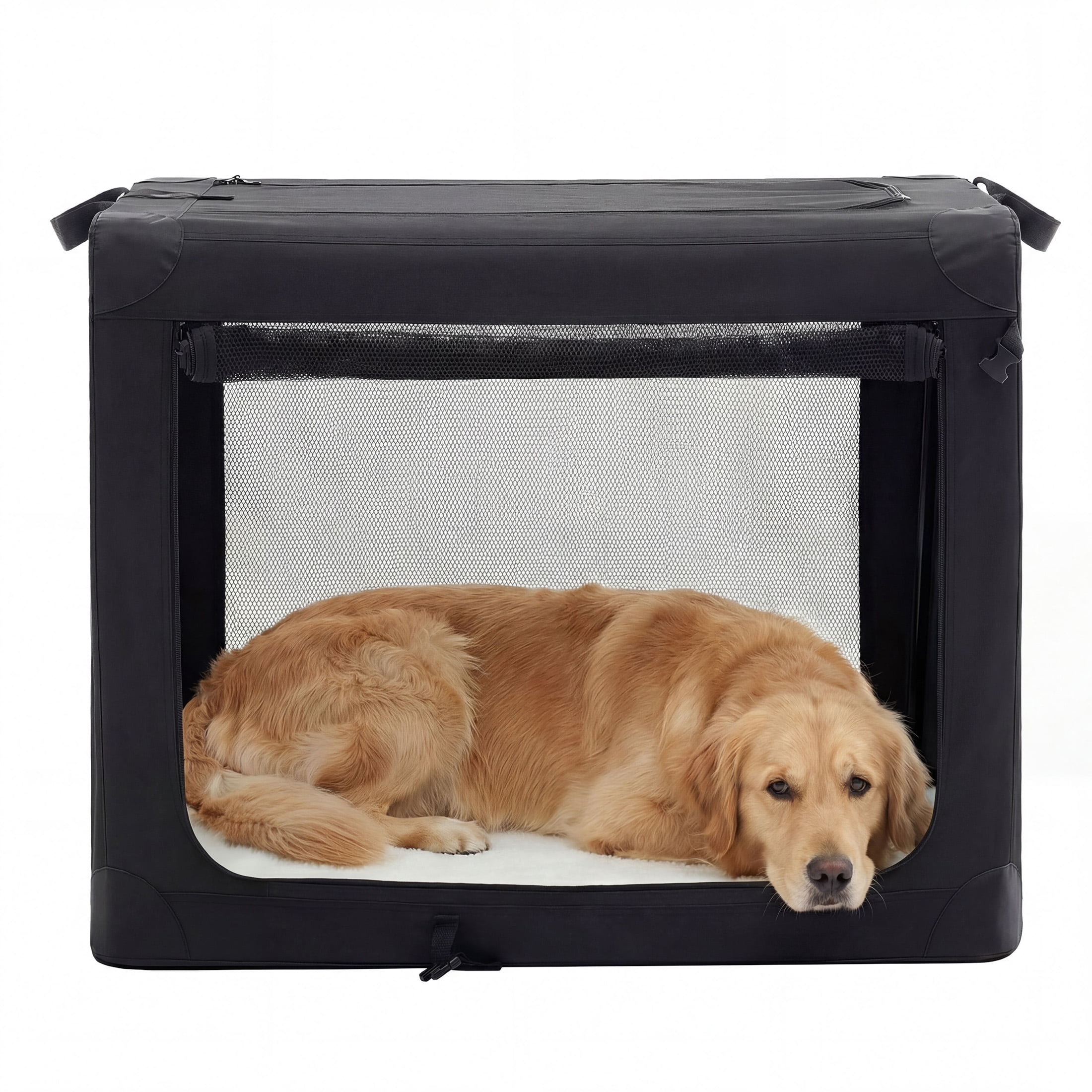 edx 42 Inch Portable Foldable Dog Crate for Extra Large Dog, 3-Door Soft Pet Airline Approved Crate with Storage Bag & Washable Pad, Up To 80Lbs, For Indoor Outdoor Dog/Cat/Pet Kennel Carrier, Black